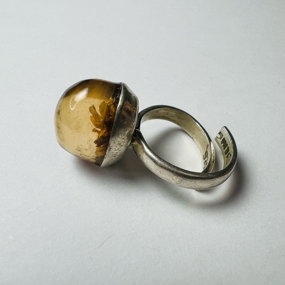 Sterling Silver Brown Flower Ring Adjustable - Picture 2 of 3